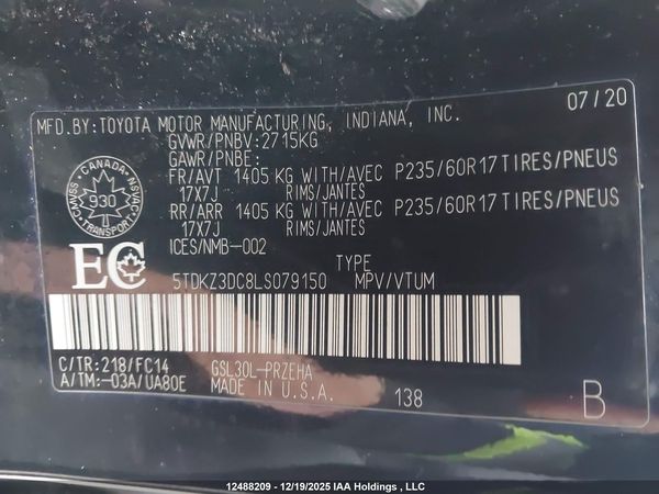 2020 TOYOTA SIENNA E grade — I18