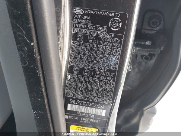 2019 LAND ROVER RANGE ROVER EVOQUE SE