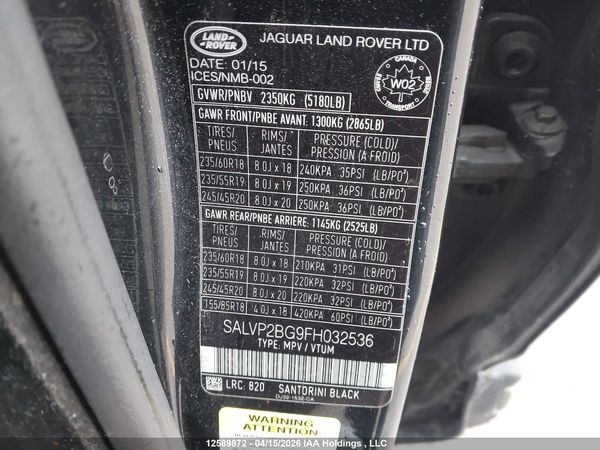 2015 LAND ROVER RANGE ROVER EVOQUE PURE PLUS — I19