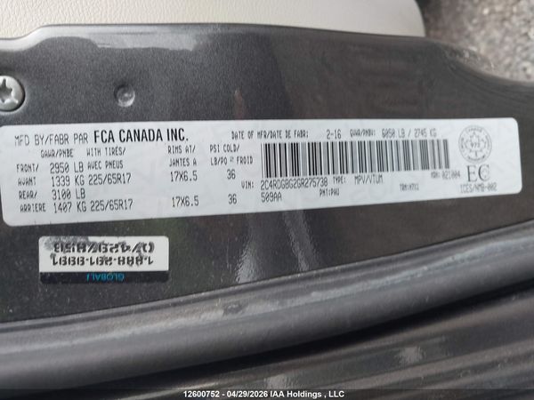 2016 DODGE GRAND CARAVAN SE/SXT — I9