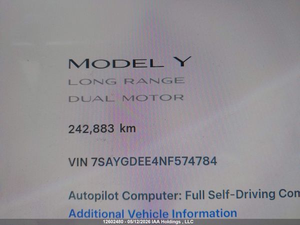 2022 TESLA MODEL Y LONG RANGE