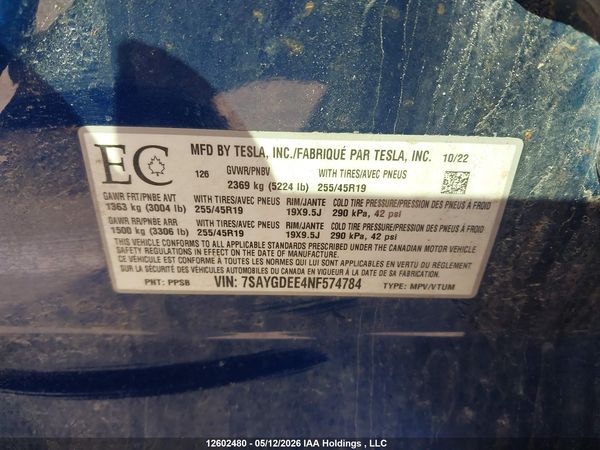 2022 TESLA MODEL Y LONG RANGE