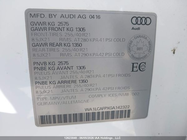 2016 AUDI SQ5 3.0T TECHNIK — I9
