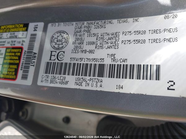 2021 TOYOTA TUNDRA PLATINUM — I19