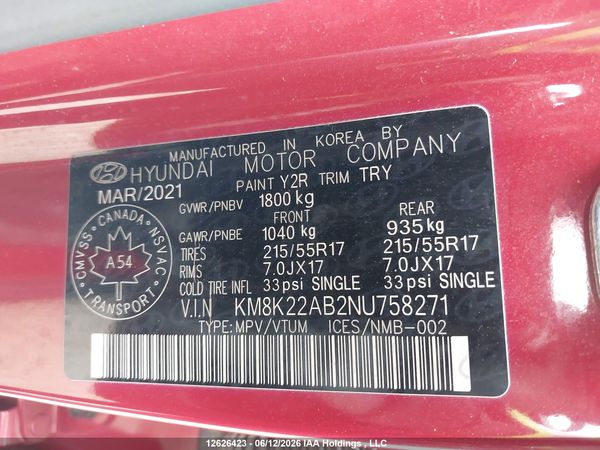 2022 HYUNDAI KONA SEL/SE