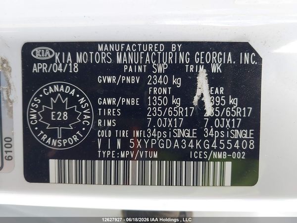 2019 KIA SORENTO 2.4L LX