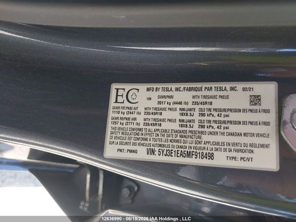 2021 TESLA MODEL 3 — I9