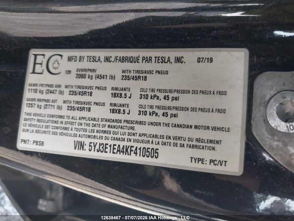 2019 TESLA MODEL 3