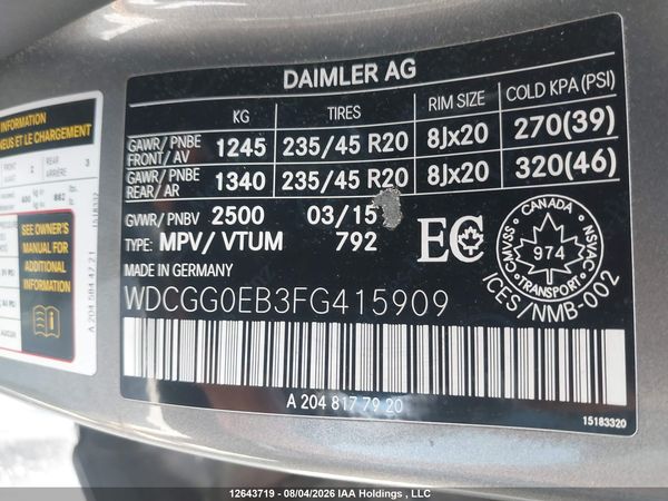 2015 MERCEDES-BENZ GLK 250 BLUETEC 4MATIC