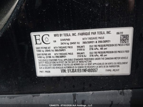 2022 TESLA MODEL S