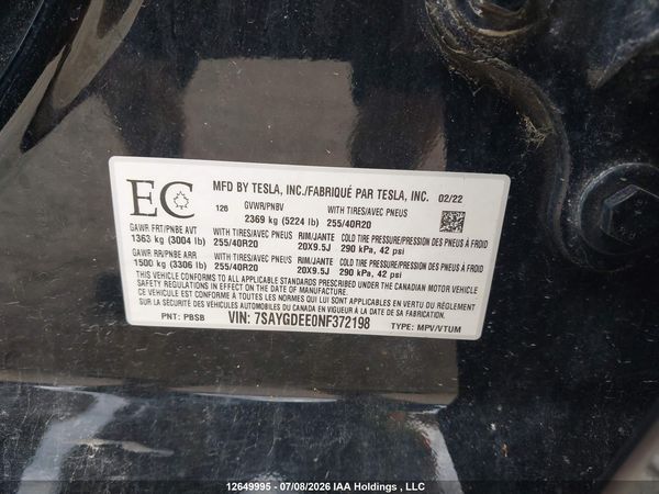 2022 TESLA MODEL Y