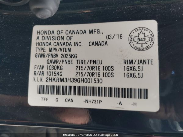 2016 HONDA CR-V LX