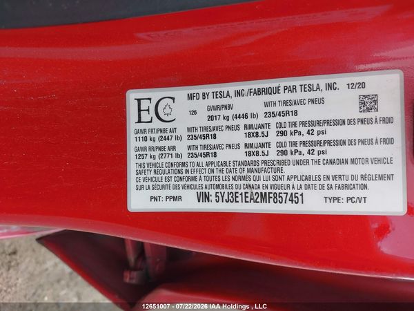 2021 TESLA MODEL 3