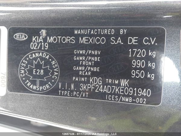 2019 KIA FORTE FE/LX/LXS