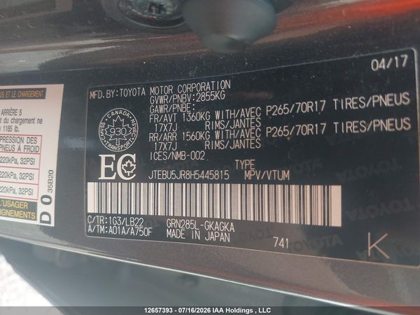 2017 TOYOTA 4RUNNER SR5 PREM/LTDL/TRAIL/TRD