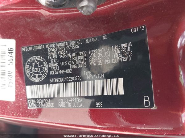 2013 TOYOTA SIENNA LE 8 PASSENGER