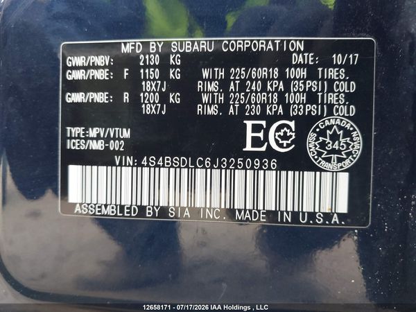 2018 SUBARU OUTBACK 2.5I LIMITED
