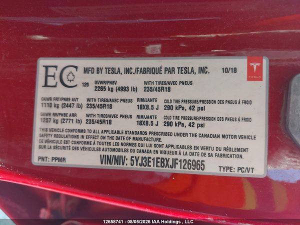 2018 TESLA MODEL 3 LONG RANGE/PERFORMANCE