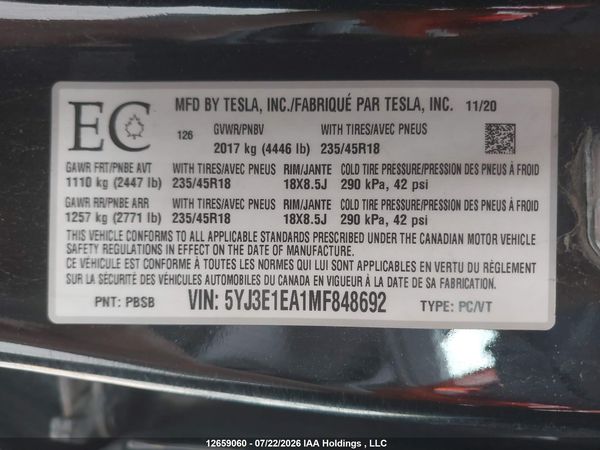 2021 TESLA MODEL 3