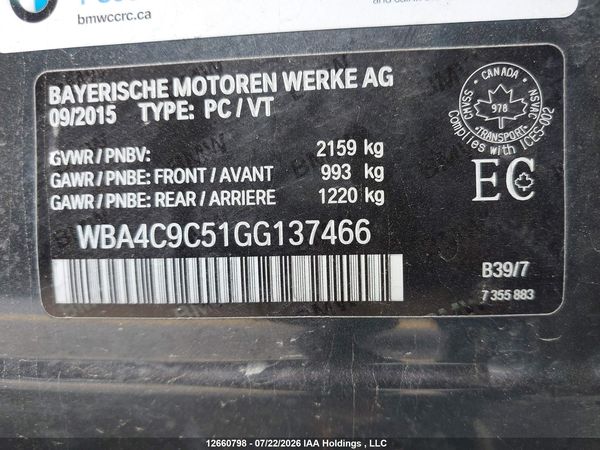 2016 BMW 4 SERIES xDrive GC — I18