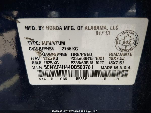 2013 HONDA PILOT EX