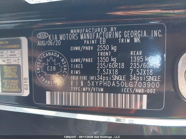 2020 KIA SORENTO EX, S