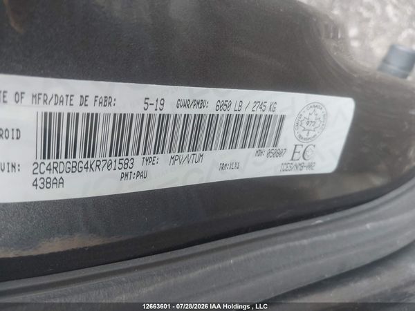 2019 DODGE GRAND CARAVAN CVP/SXT — I9