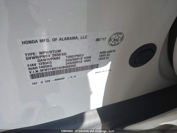 2017 HONDA PILOT EXLN