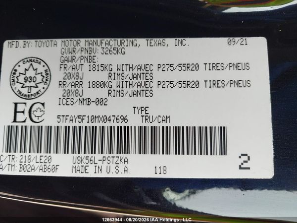 2021 TOYOTA TUNDRA PLATINUM