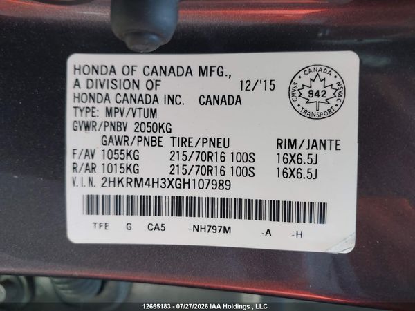 2016 HONDA CR-V LX — I9