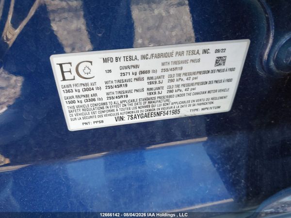 2022 TESLA MODEL Y LONG RANGE
