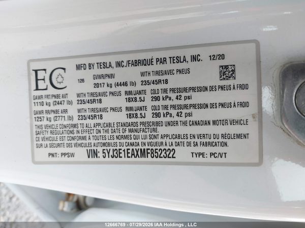 2021 TESLA MODEL 3