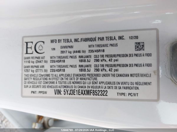 2021 TESLA MODEL 3