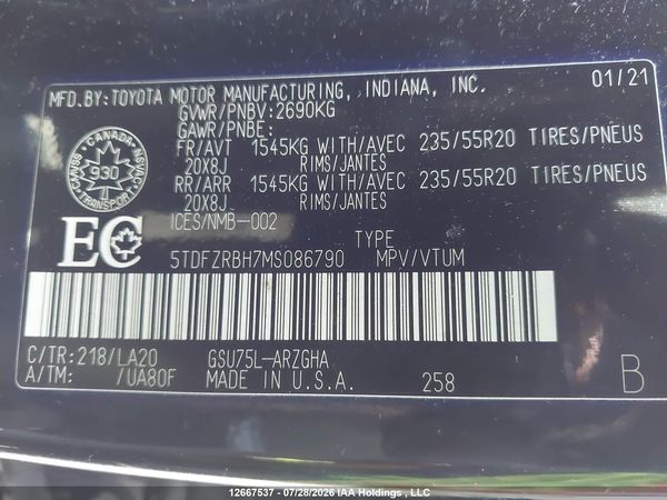 2021 TOYOTA HIGHLANDER PLATINUM