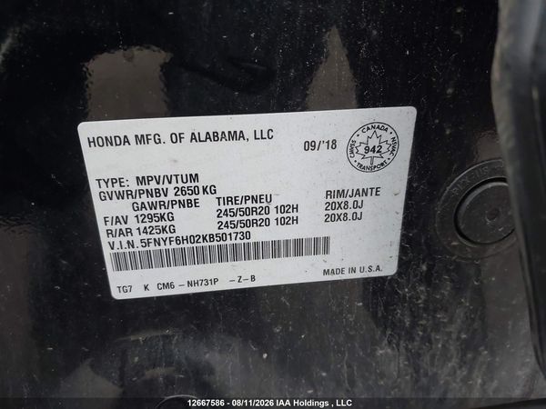2019 HONDA PILOT BLACK EDITION