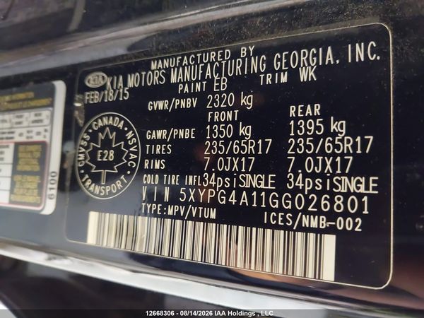2016 KIA SORENTO 2.0L LX+