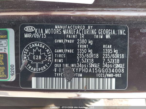 2016 KIA SORENTO EX