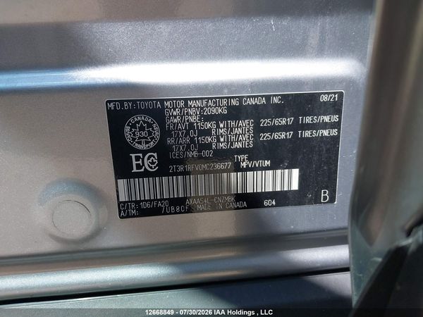 2021 TOYOTA RAV4 XLE/XLE PREMIUM — I9