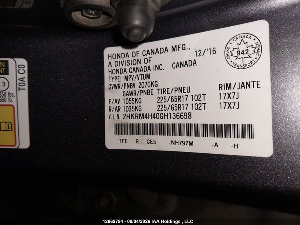 2016 HONDA CR-V SE