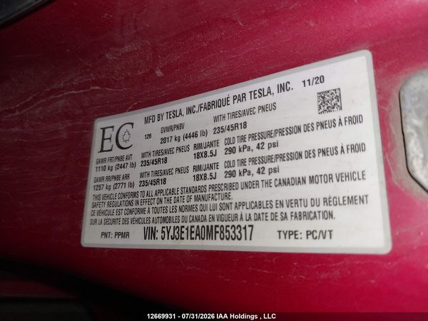 2021 TESLA MODEL 3