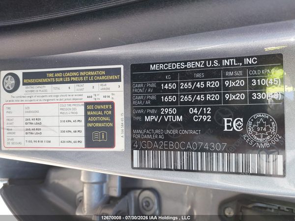 2012 MERCEDES-BENZ ML 350 BLUETEC 4MATIC