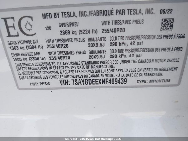 2022 TESLA MODEL Y