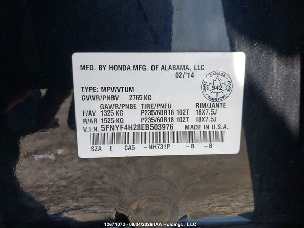 2014 HONDA PILOT LX