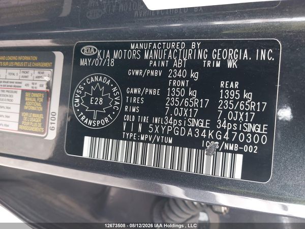 2019 KIA SORENTO 2.4L LX