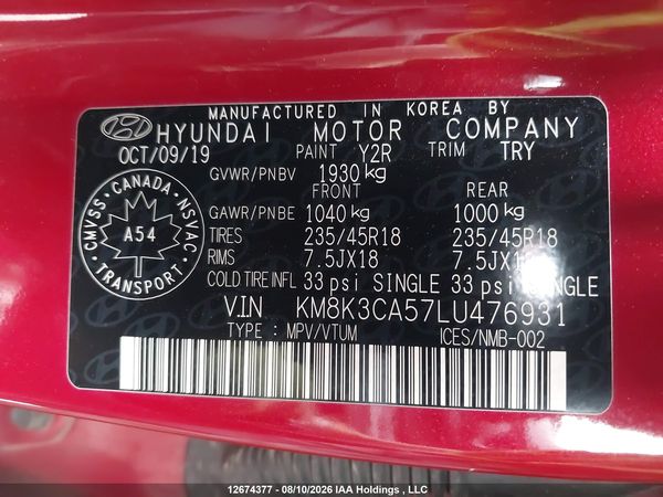 2020 HYUNDAI KONA LIMITED