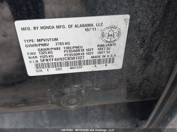 2012 HONDA PILOT TOURING