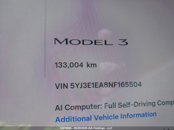 2022 TESLA MODEL 3 RWD/STANDARD RANGE