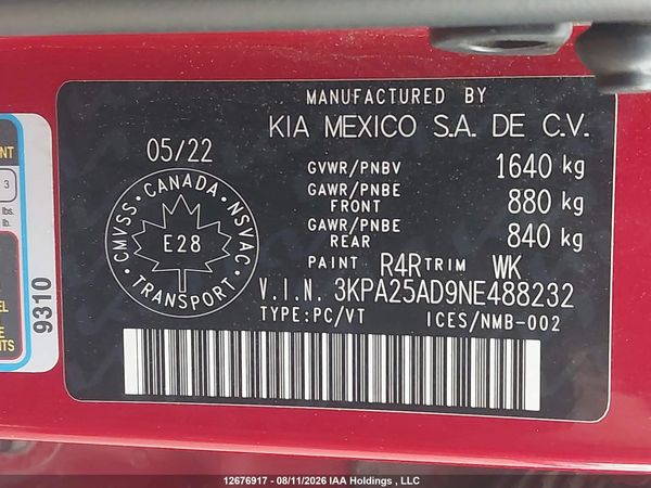 2022 KIA RIO S