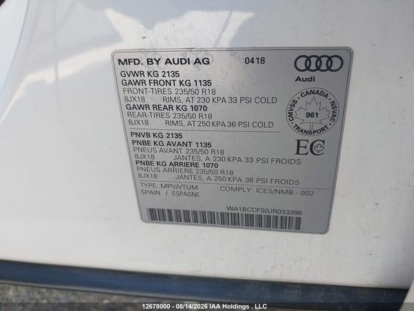 2018 AUDI Q3 2.0T KOMFORT — I9