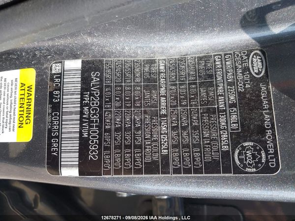 2015 LAND ROVER RANGE ROVER EVOQUE PURE PLUS